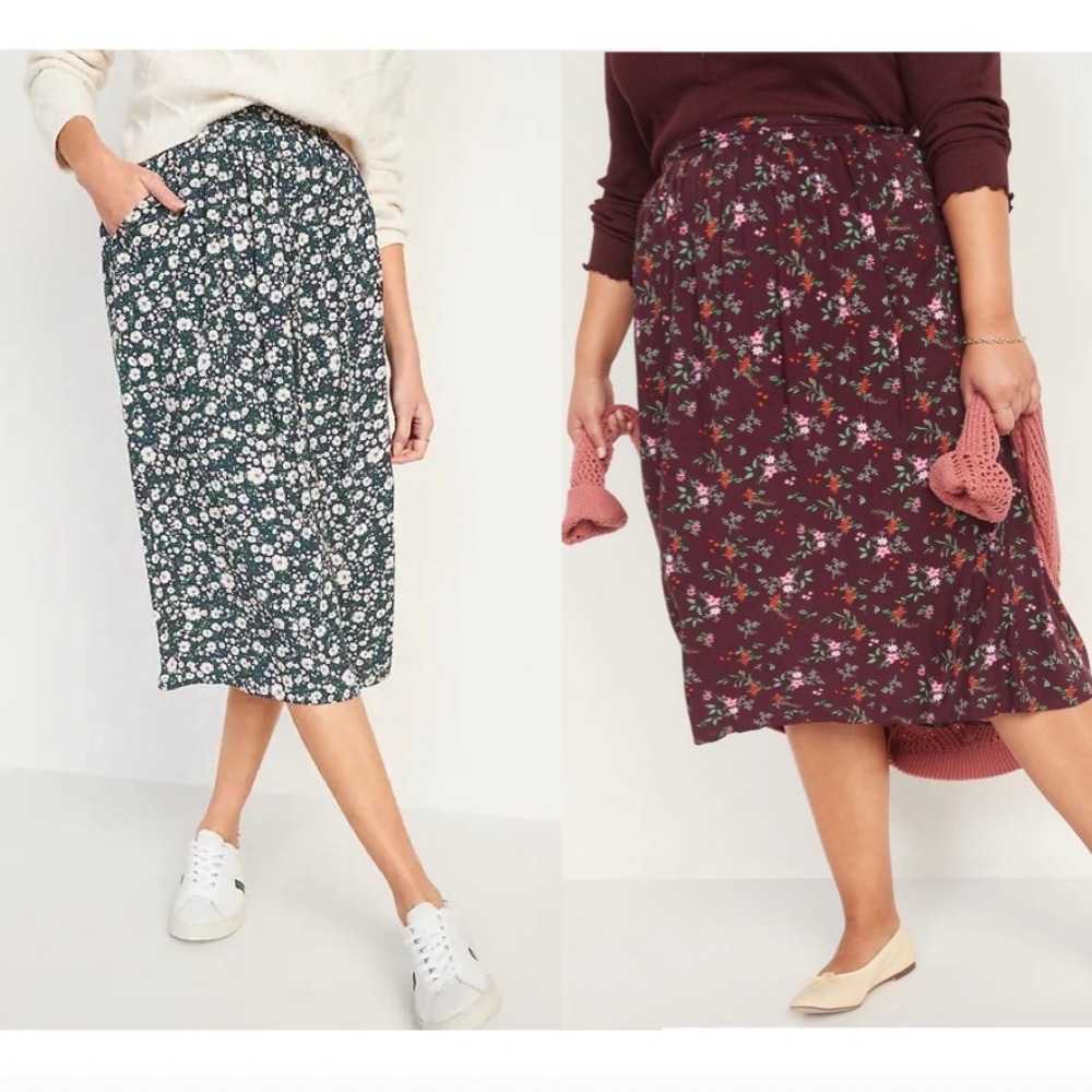Old Navy Medium Floral Midi Skirts Navy & Burgundy (Two)